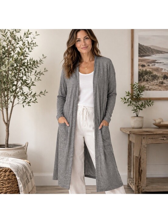 Haute Monde Sweaters - Haute Monde Gray Long Duster Cardigan Women’s S Soft Open Front Lagenlook Boho